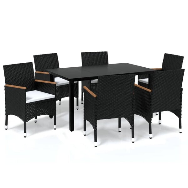 vidaXL Ensemble à manger de jardin coussins 7Pièces Résine tressée Noir