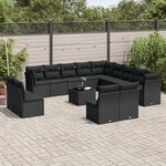 vidaXL Salon de jardin avec coussins 14 Pièces noir résine tressée