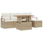 Ensemble de Canapé de Jardin 6 Pièces avec Coussins Beige en Rotin Poly