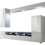 Ensemble meuble TV DOS - 3 Portes - LED - Mélamine blanc mat et brillant - 208 x 33 x 165 cm