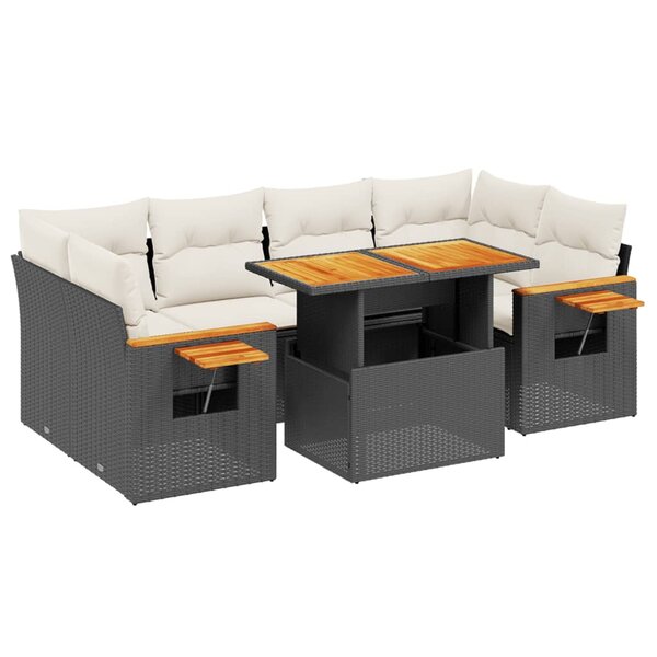 vidaXL Salon de jardin 7 Pièces avec coussins noir résine tressée