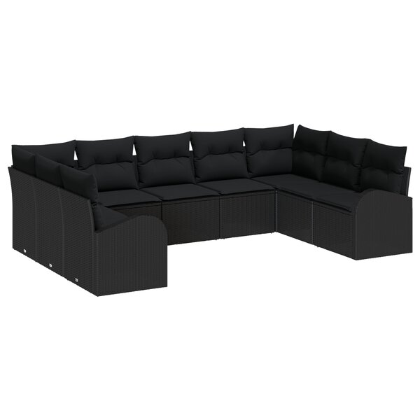 Ensemble de canapé de jardin vidaXL 9 pièces avec coussins en rotin poly noir