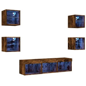 vidaXL Unités murales TV avec LED 7 Pièces chêne fumé bois d'ingénierie
