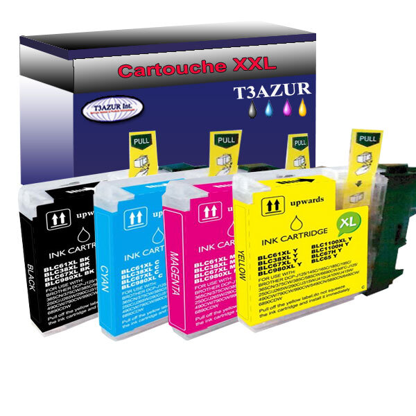 Lot de 4 Cartouches compatibles Brother DCP-197C,DCP-365CN,DCP-373CW, LC1100XL (Noire+Couleur) – T3AZUR