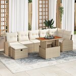 vidaXL Set de Canapés de Jardin de 8 Pièces avec Coussins Beiges en Rattan Poly
