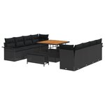 vidaXL Ensemble de canapé de jardin 11 pièces avec coussins en rotin poly noir acacia