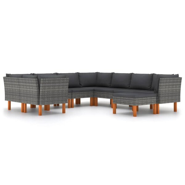 vidaXL Salon de jardin 9 Pièces avec coussins Résine tressée Gris