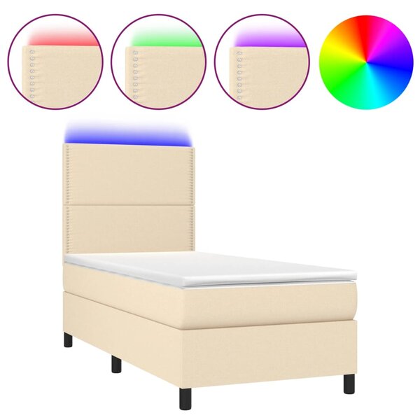 vidaXL Sommier à lattes de lit et matelas et LED Crème 90x190 cm Tissu