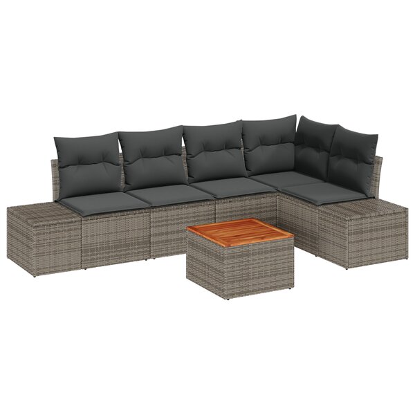 vidaXL Ensemble de canapé de jardin 6 pièces avec coussins Gris Poly rotin Acacia