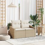Canapé de jardin 2 places avec coussins Beige en poly rotin