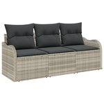 Ensemble de Canapé de Jardin 3 Pièces avec Coussins Gris Clair Rattan Poly
