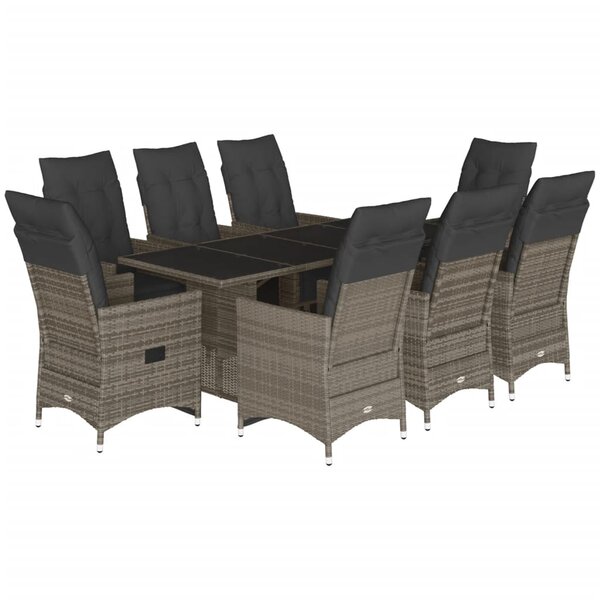 vidaXL Ensemble de bistro de jardin 9 Pièces coussins gris poly rotin