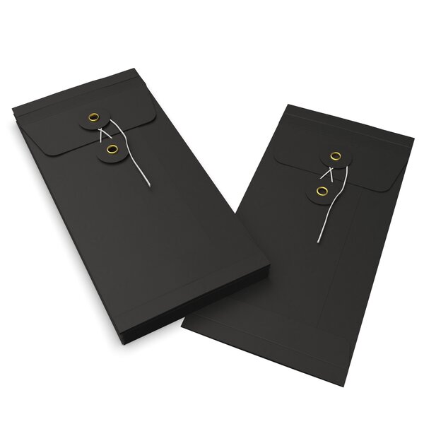 Lot de 10 enveloppes à soufflets à rondelle et ficelle noir 220x110