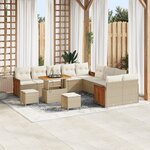 Ensemble de canapé de jardin 13 pièces avec coussins beige poly rotin acacia