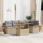 vidaXL Ensemble de salle à manger de jardin 6 pièces avec coussins Beige Poly Rattan Acacia