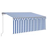 vidaXL Auvent automatique store LED capteur de vent 3x2 5 m Bleu/blanc