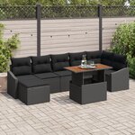 vidaXL Set de salle à manger de jardin de 8 pièces avec coussins en poly rattan noir et acacia