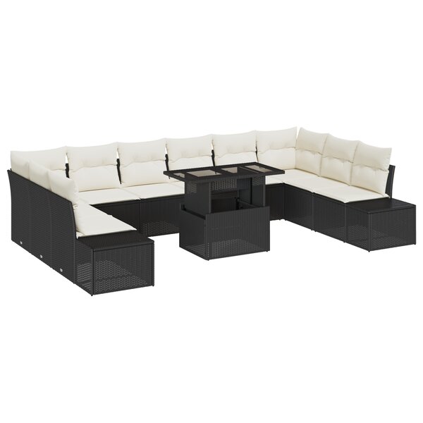 vidaXL Ensemble de canapé de jardin 11 pièces avec coussins noir en poly rattan