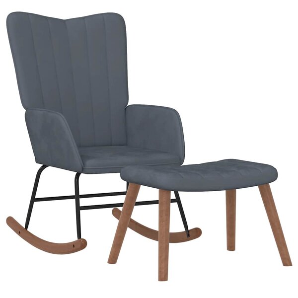 vidaXL Chaise à bascule avec repose-pied Gris foncé Velours