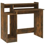 Bureau table poste de travail meuble d'ordinateur informatique étude et lumières LED chêne fumé 97 x 45 x 90 cm bois d'ingénierie brun 02_0023789
