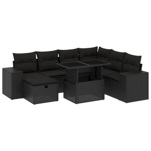 vidaXL Salon de jardin 8 Pièces avec coussins noir résine tressée