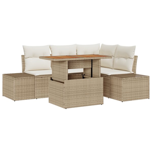 vidaXL Ensemble de 5 canapés de jardin avec coussins beige en rotin synthétique