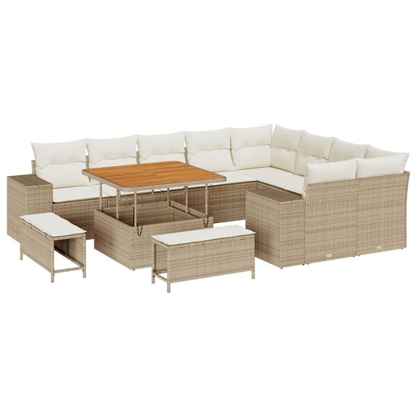 Ensemble de Canapé de Jardin vidaXL 12 Pièces avec Coussins Beige Rattan Poly Acacia