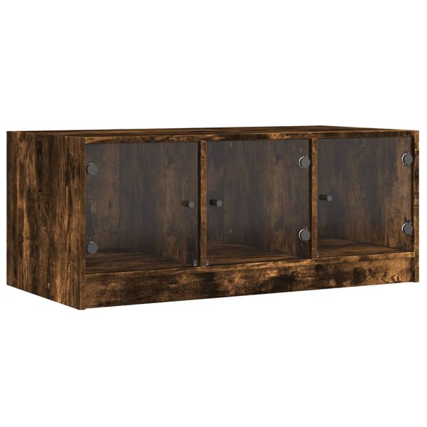 vidaXL Table basse avec portes en verre chêne fumé 102x50x42 cm