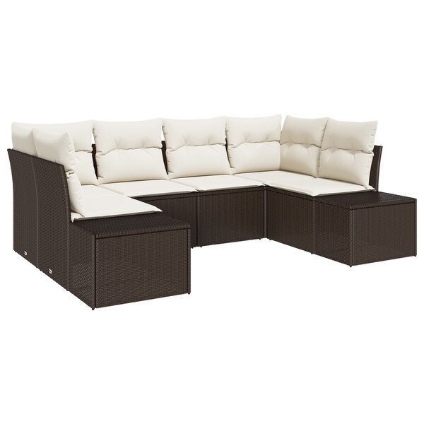 vidaXL Ensemble de canapé de jardin 6 pièces avec coussins Marron en poly rattan