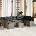 vidaXL Ensemble de canapé de jardin 10 pièces avec coussins gris poly rattan acacia