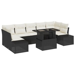 vidaXL Ensemble de canapés jardin 8 pièces avec coussins Noir Poly Rattan