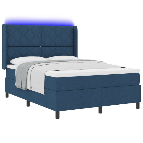 Lit Box Spring vidaXL avec Matelas & LED Bleu 140x190 cm Tissu