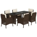vidaXL Ensemble à manger de jardin et coussins 7 Pièces marron rotin