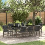 vidaXL Ensemble de salle à manger de jardin 9 pièces avec coussins gris en poly rattan
