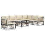 vidaXL Salon de jardin 8 Pièces avec coussins anthracite résine tressée