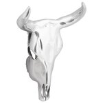Cabeza de toro montada en la pared en plata de 34x13x53 cm de aluminio