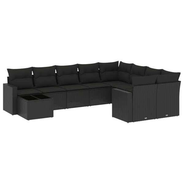 vidaXL Salon de jardin 10 Pièces avec coussins noir résine tressée