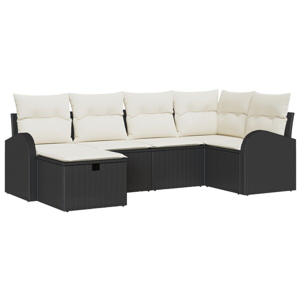 Ensemble canapé jardin 6 pièces avec coussins en rattan poly noir