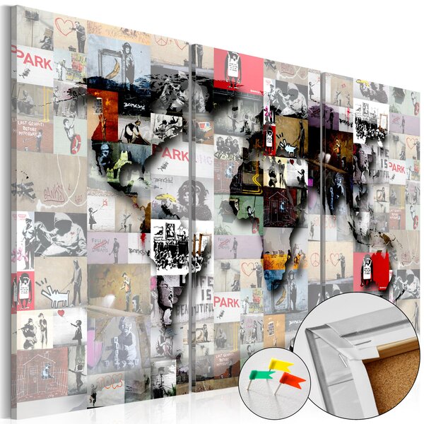 Tableau en liège - modern world's map [cork map] l x h en cm 60x40