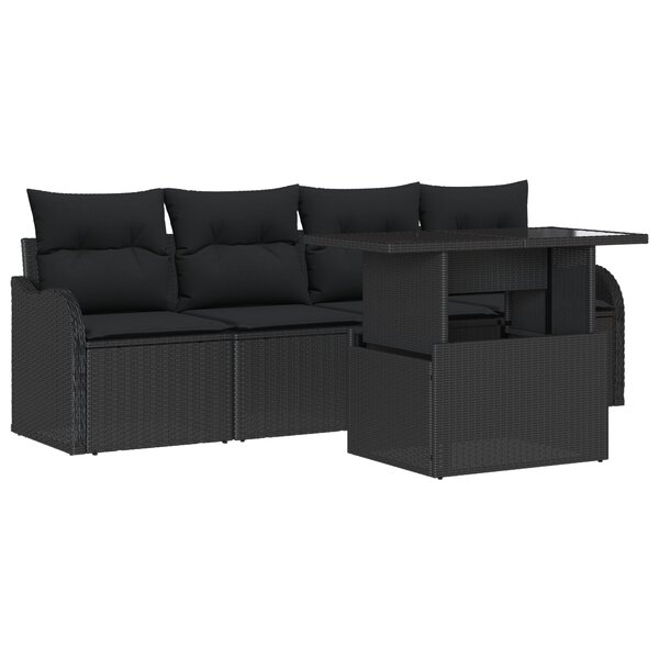 Ensemble de Canapé de Jardin de 5 pièces avec Coussins en Poly Rattan Noir