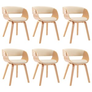 vidaXL Chaises à manger lot de 6 crème bois courbé et similicuir