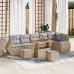Ensemble de Canapé de Jardin 9 Pièces avec Coussins Beige Poly Rattan Acacia