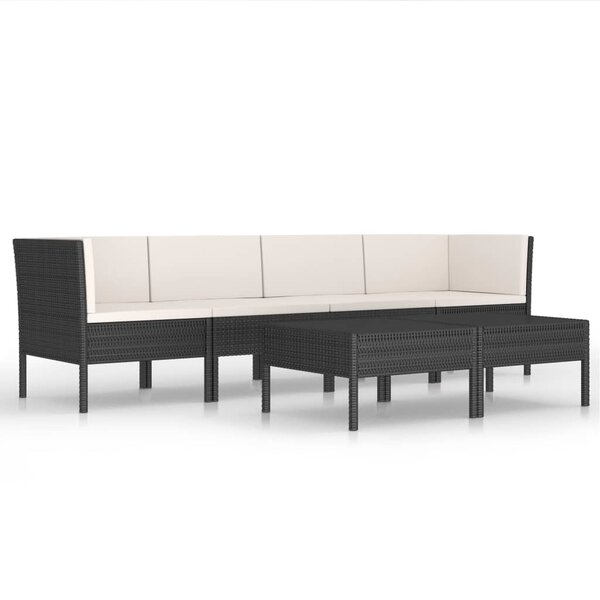 Salon de jardin meuble d'extérieur ensemble de mobilier 6 pièces avec coussins résine tressée noir 02_0016913