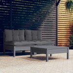vidaXL Salon de jardin 3 Pièces avec coussins anthracite bois de pin