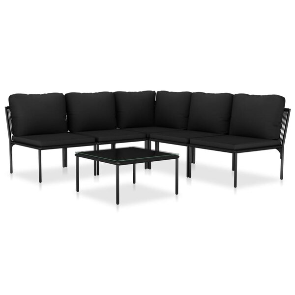 vidaXL Salon de jardin 6 Pièces avec coussins Noir PVC