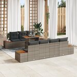 vidaXL Ensemble de salle à manger de jardin en 8 pièces avec coussins Grise en poly rattan et acacia