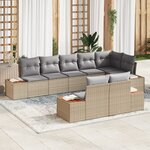 Ensemble de Canapé de Jardin de 8 Pièces avec Coussins Beige Poly Rattan Acacia