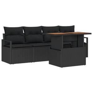 Ensemble de Canapés de Jardin 5 Pièces avec Coussins Noir en Rotin Poly