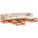 vidaXL Salon de jardin 6 Pièces avec coussins cire marron bois pin massif