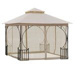 Pavillon de jardin tonnelle barnum style colonial double toit toiles moustiquaires amovibles zippées dim. 2 95L x 2 95l x 2 75H m beige noir
